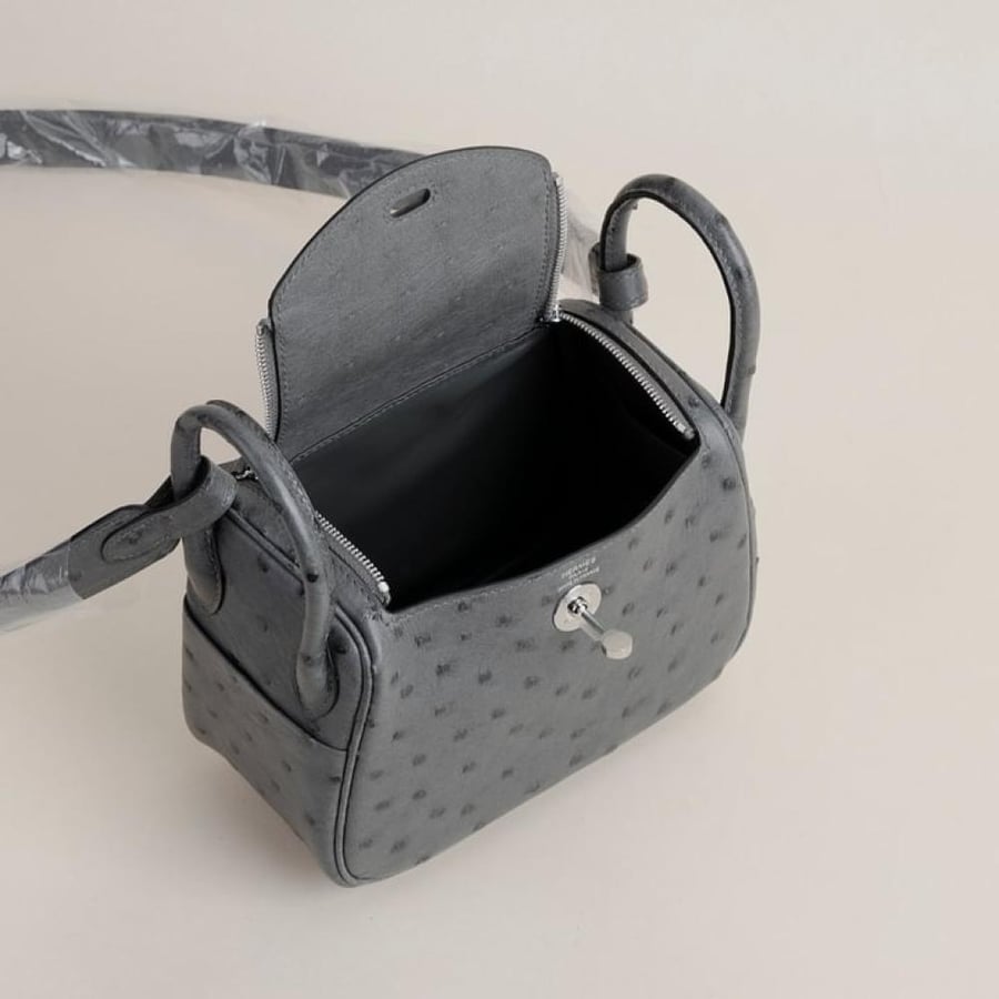 Mini Lindy Ostrich leather 0L Gris meyer PHW