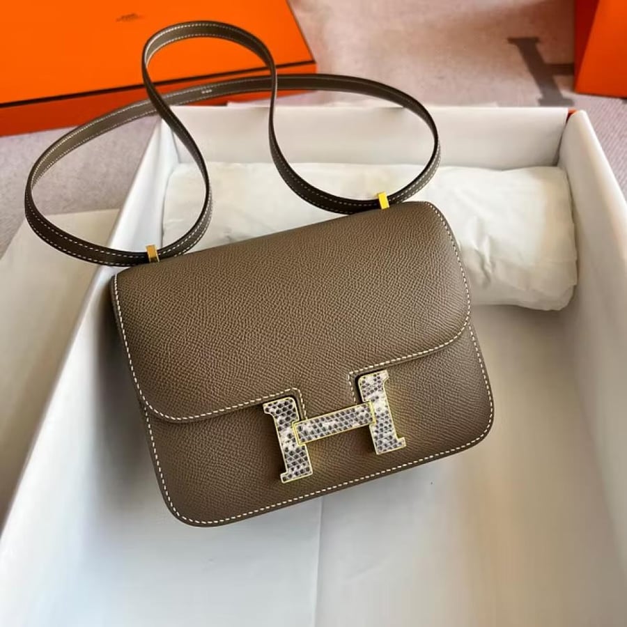 Constance 18CM Epsom 18 EtoupeLizard Gold