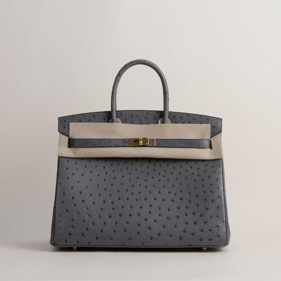 Birkin 35cm Ostrich 0L Gris meyer GHW