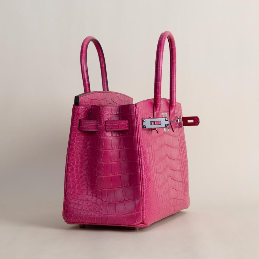 Birkin 30cm Matte Alligator Crocodile 5R Rose Shocking PHW