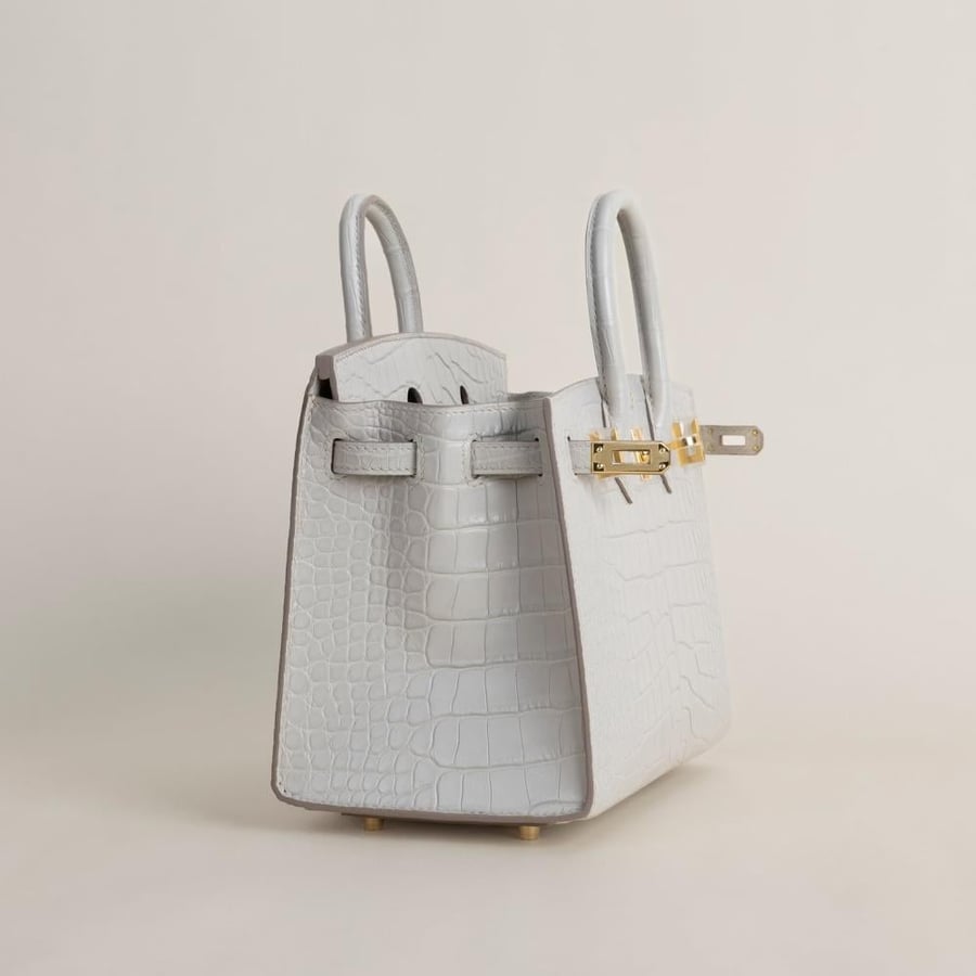 Birkin 20cm Matte Alligator Crocodile 80 Pearl gray GHW