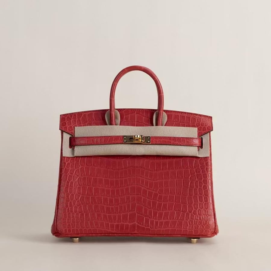 Birkin 25cm Matte Porosus Crocodile Q5 Red Jacket GHW