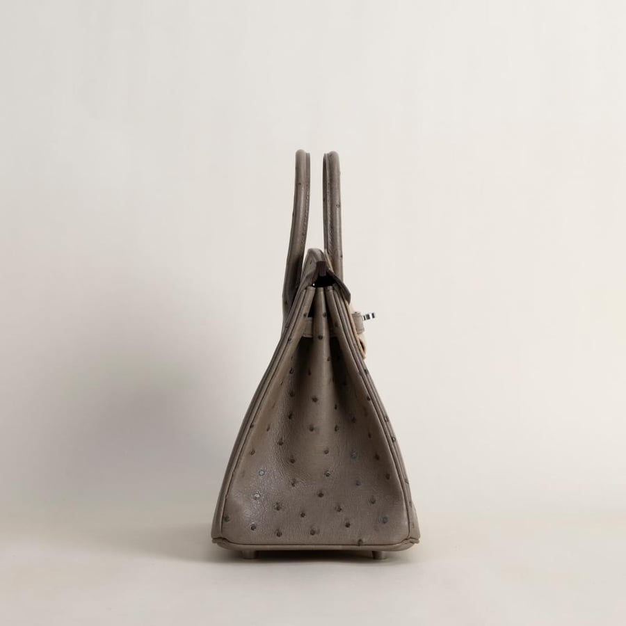 Birkin 25cm Ostrich 81 Gris tourterelle PHW