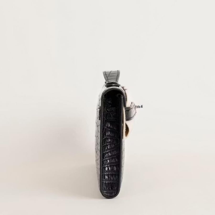 Kelly cut Matte Porosus Croc 89 Noir PHW