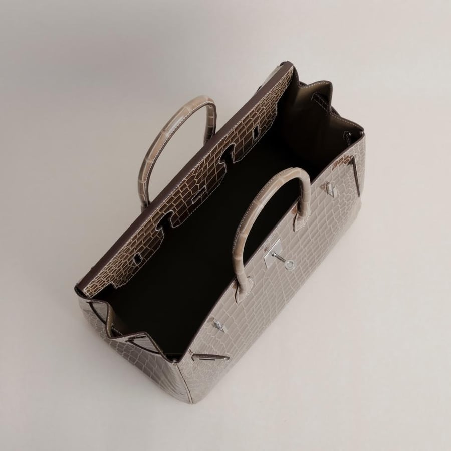 Birkin 35cm Shiny Porosus Crocodile 17 Ficelle GHW