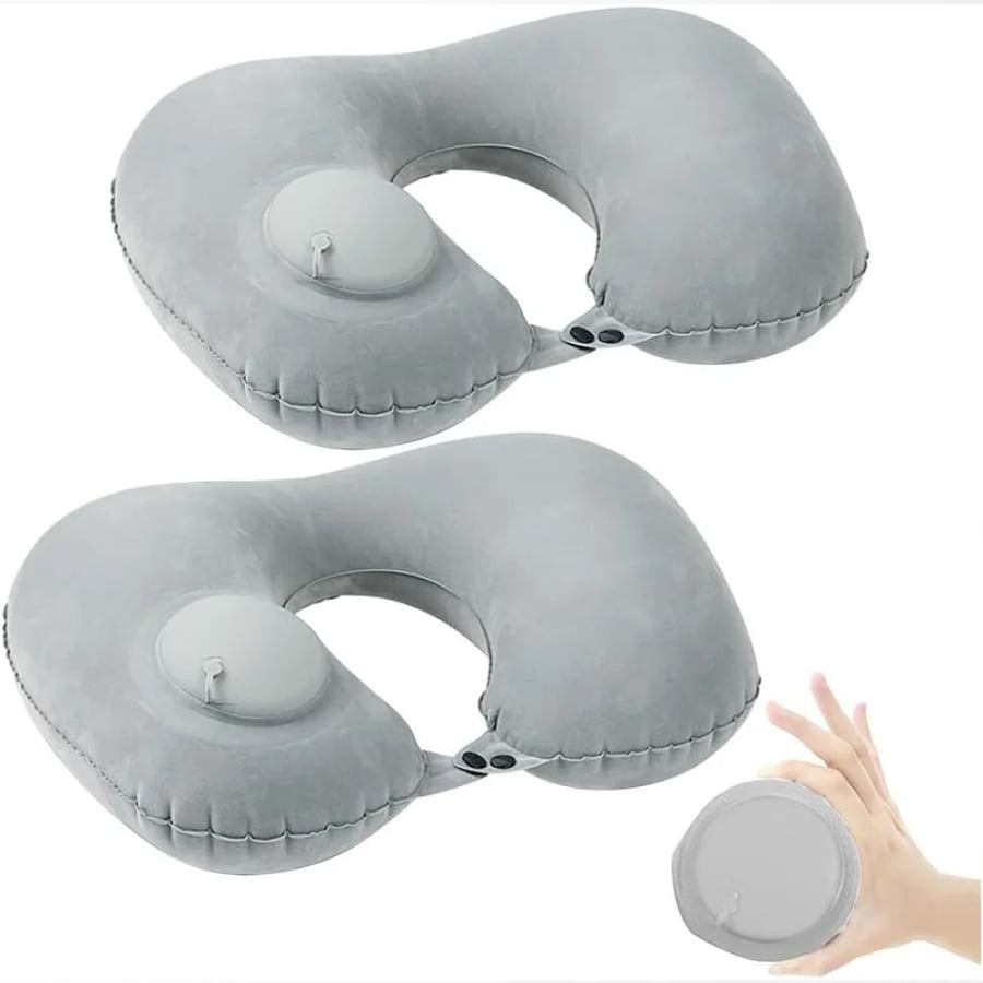 Portable inflatable neck pillow for travel and camping, foldable and storable