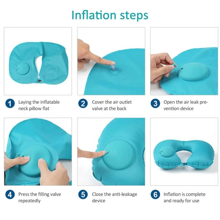 Portable inflatable neck pillow for travel and camping, foldable and storable