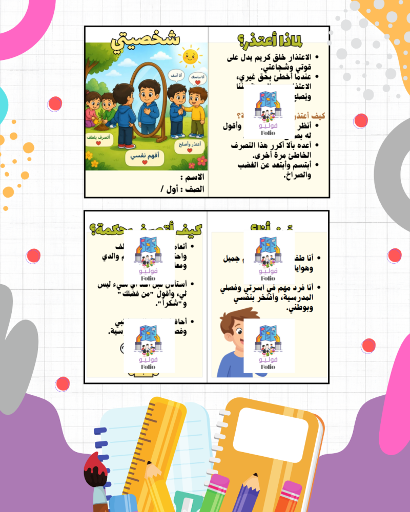 مطوية شخصيتي - مهارات حياتيه - أول ابتدائي PDF | جاهزة للطباعة