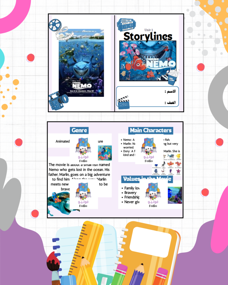 مطوية Storylines finding nemo.Unit 1 - انجليزي - سادس ابتدائي PDF | جاهزة للطباعة