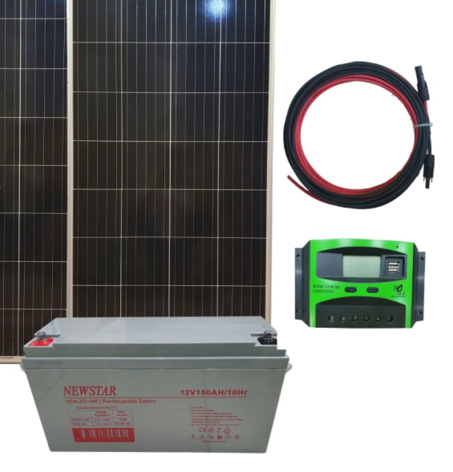 Lighting system two panels 150 with battery 200 with converter