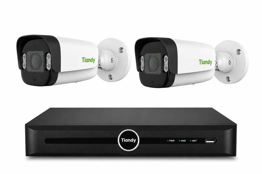 عدد 2 كاميرا مراقبة تياندي خارجية بدقة 8 ميجابكسل (4K) 50 متر مع جهاز تسجيل NVR