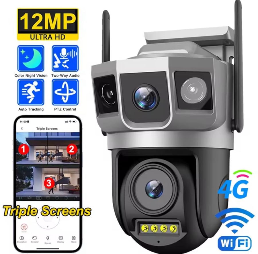 كاميرات مراقبة ثلاثية العدسات - شريحة - 12mp وبدقة 6k وبزوم 10