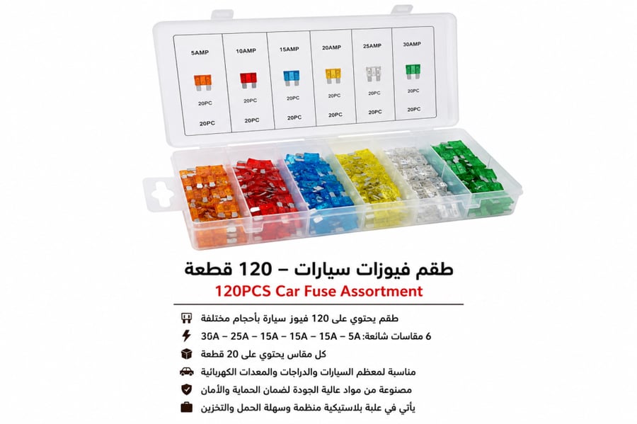 طقم فيوزات سيارات 120 قطعة – 6 مقاسات