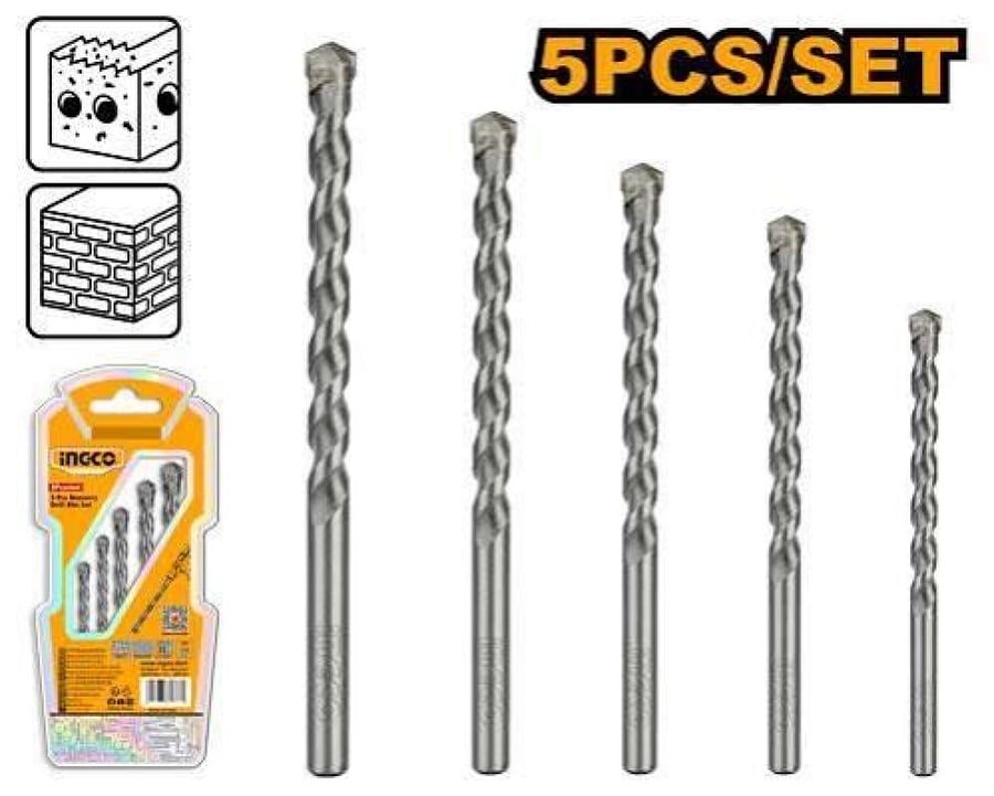طقم ريش تثقيب وفديا خرسانة وبناء (5 قطع) من إنكو — INGCO Masonry Drill Bit Set