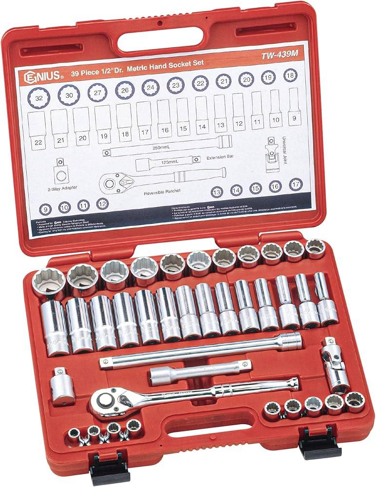 طقم عدة 39 قطعة من “جينياس” (Genius Tools) بقياس 1/2 بوصة.