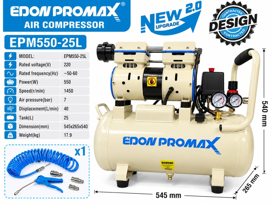 كمبروسر هواء EDON PROMAX EPM550-25L – سعة 25 لتر، قدرة 550 واط