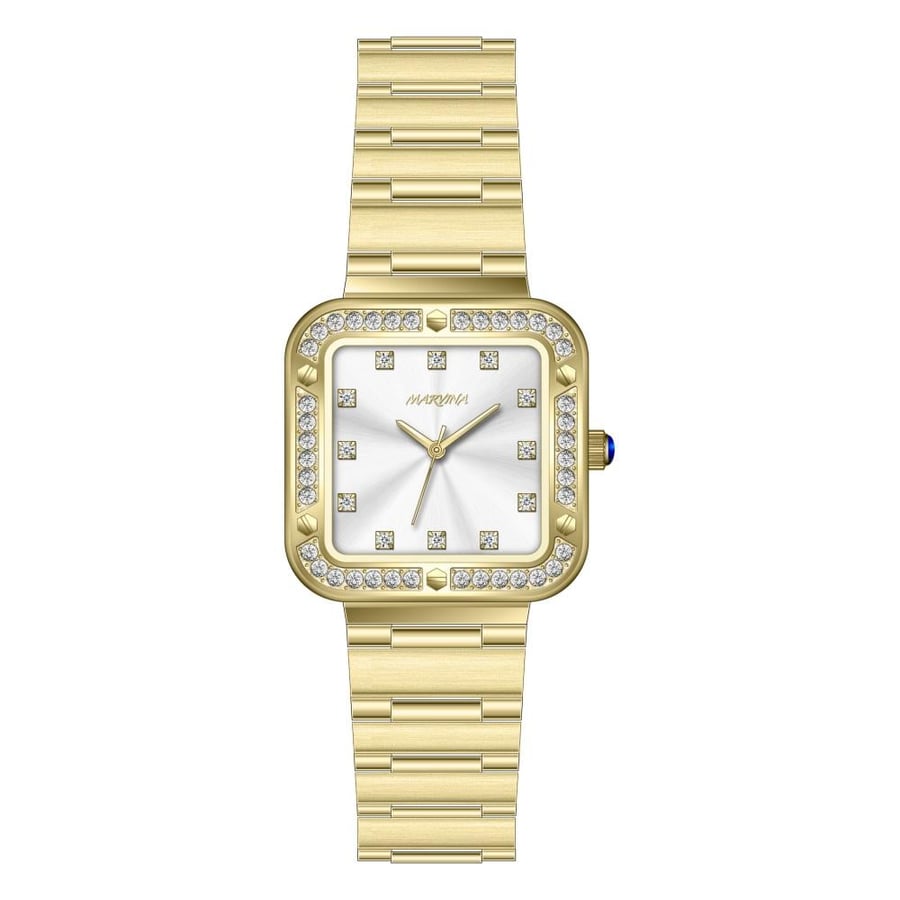 Marvina women's watch, gold color with silver dial, studded with stones