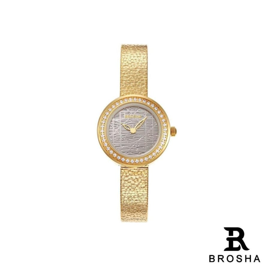 ساعه بروشا نسائي ذهبي استيل شبك