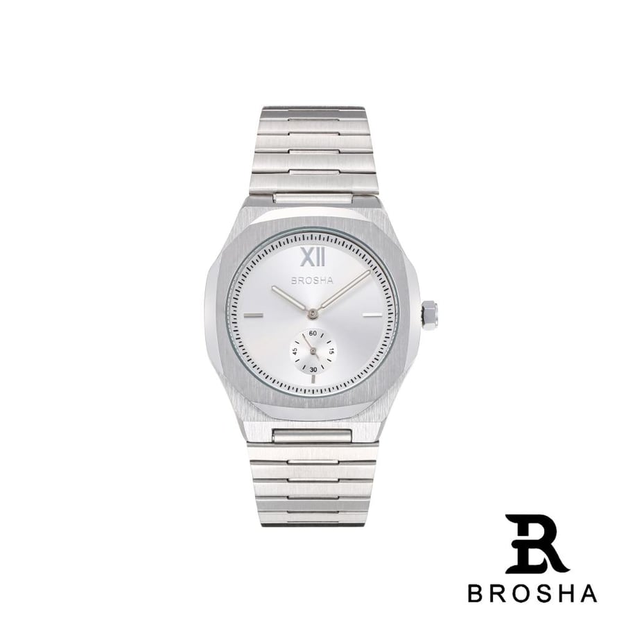 BROSHA watch stainless steel silver with white dial