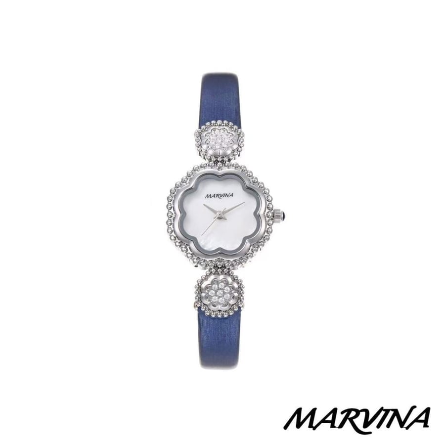 Marvina women's leather watch, navy and silver