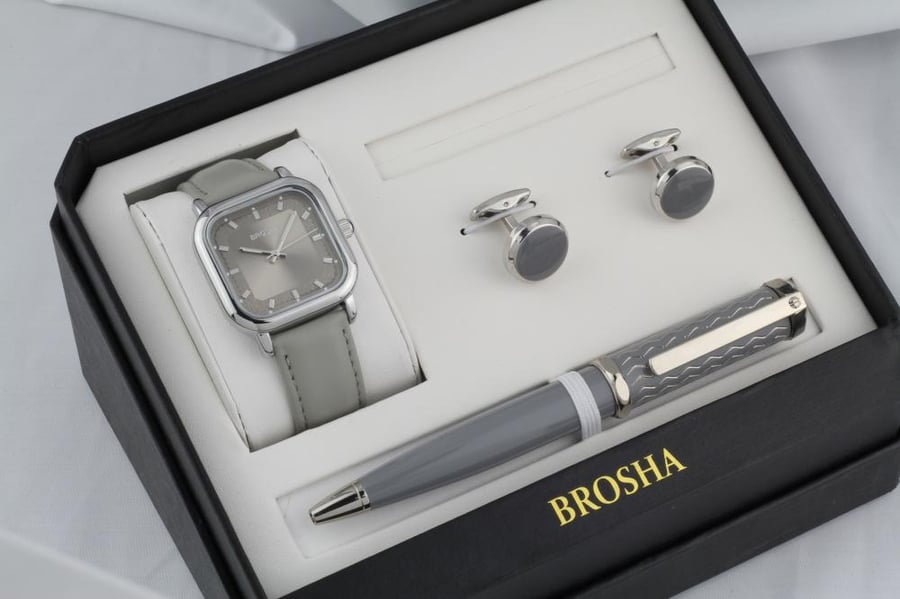 Men's set Brosha leather gray silver