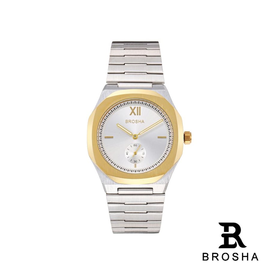 BROSHA watch stainless steel silver gold white dial