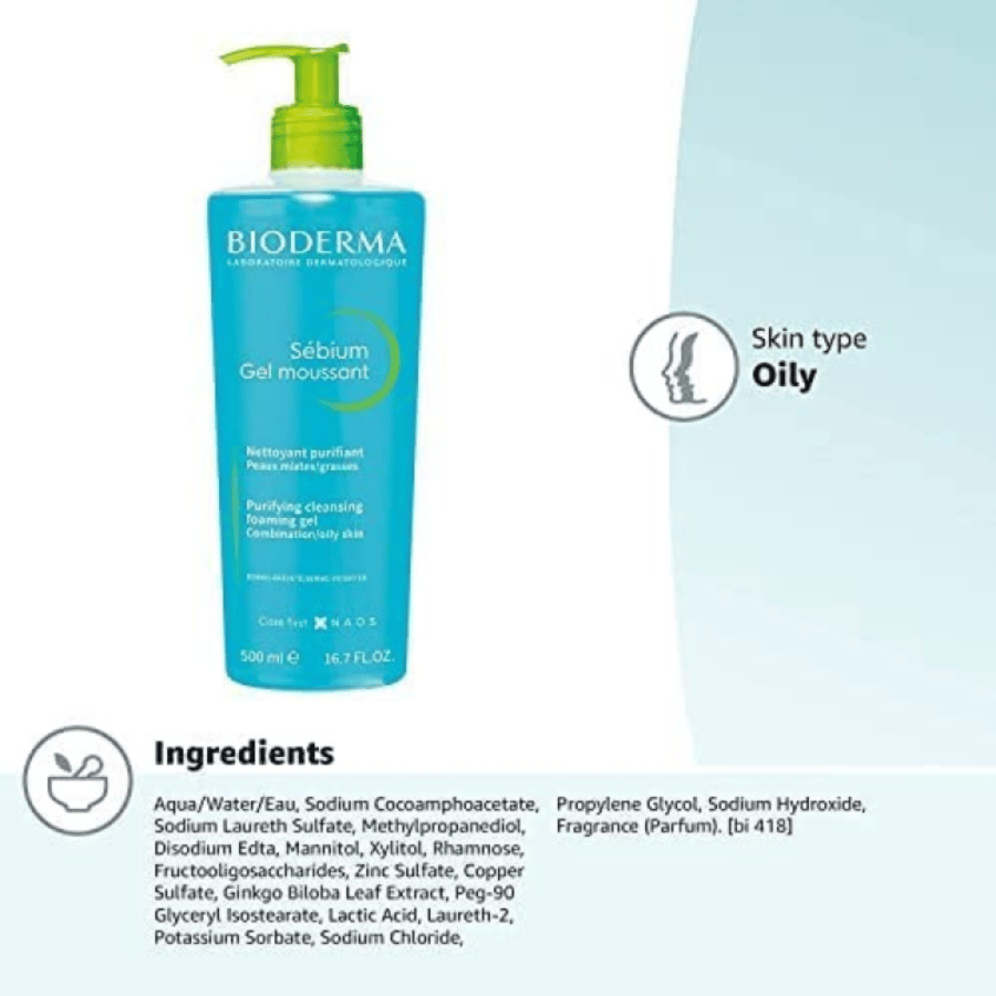 Bioderma Sebium Facial Purifying Cleansing Foaming Gel For Combination/Oily Skin, 200Ml