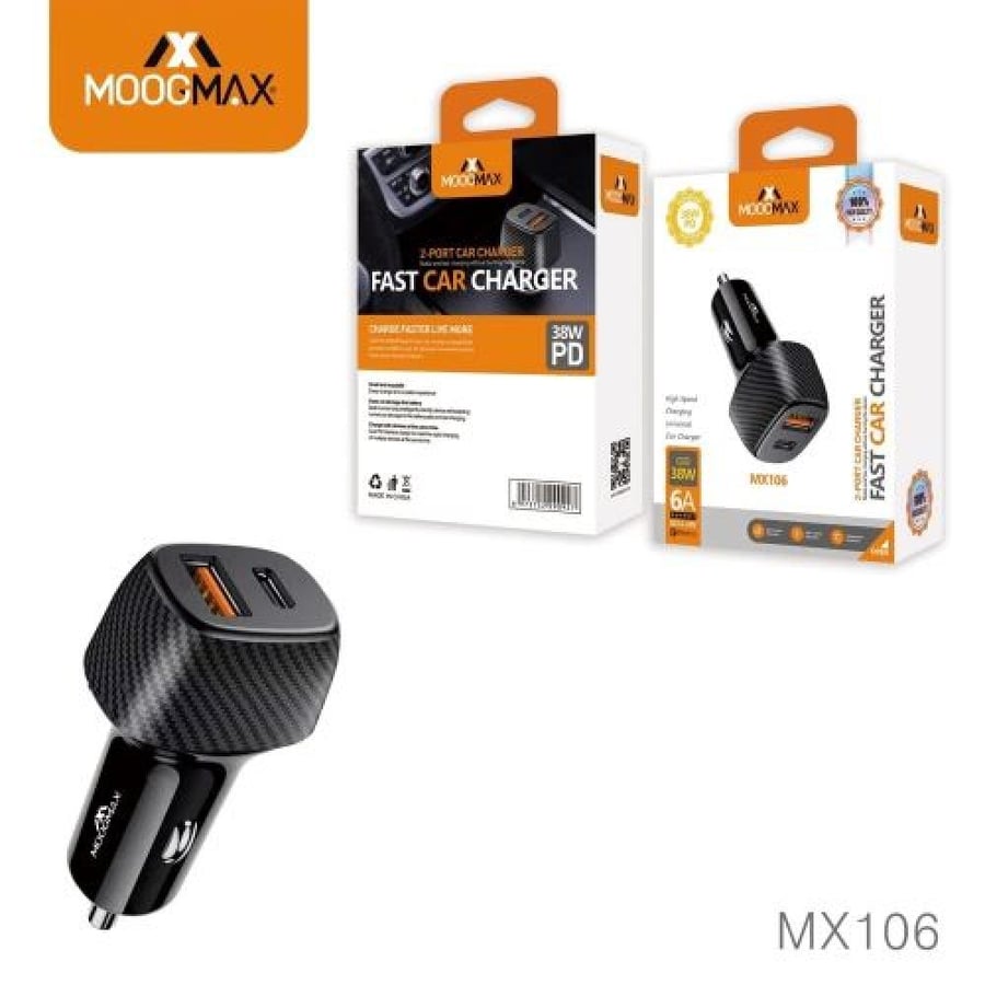 MOOGMAX - شاحن سيارة منفذ PD+USB ا 38W م/MX106 ماركة موج ماكس