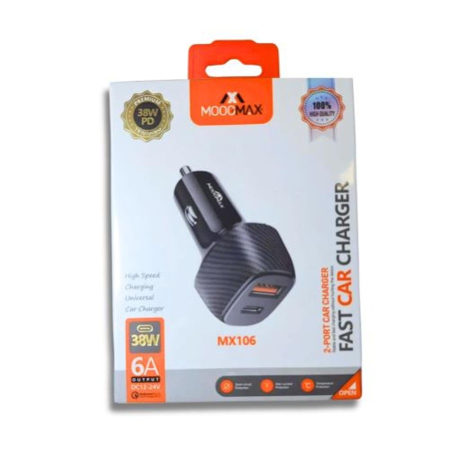 MOOGMAX - شاحن سيارة منفذ PD+USB ا 38W م/MX106 ماركة موج ماكس