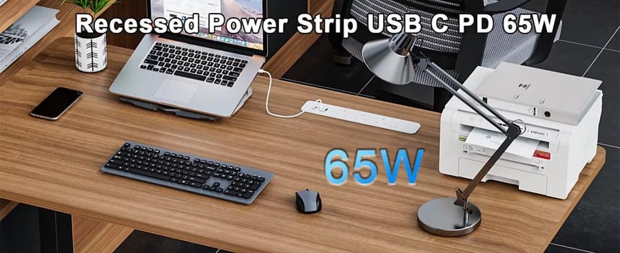 PDU مكتبي مع USB-C شحن سريع 65 واط للأجهزة الذكية