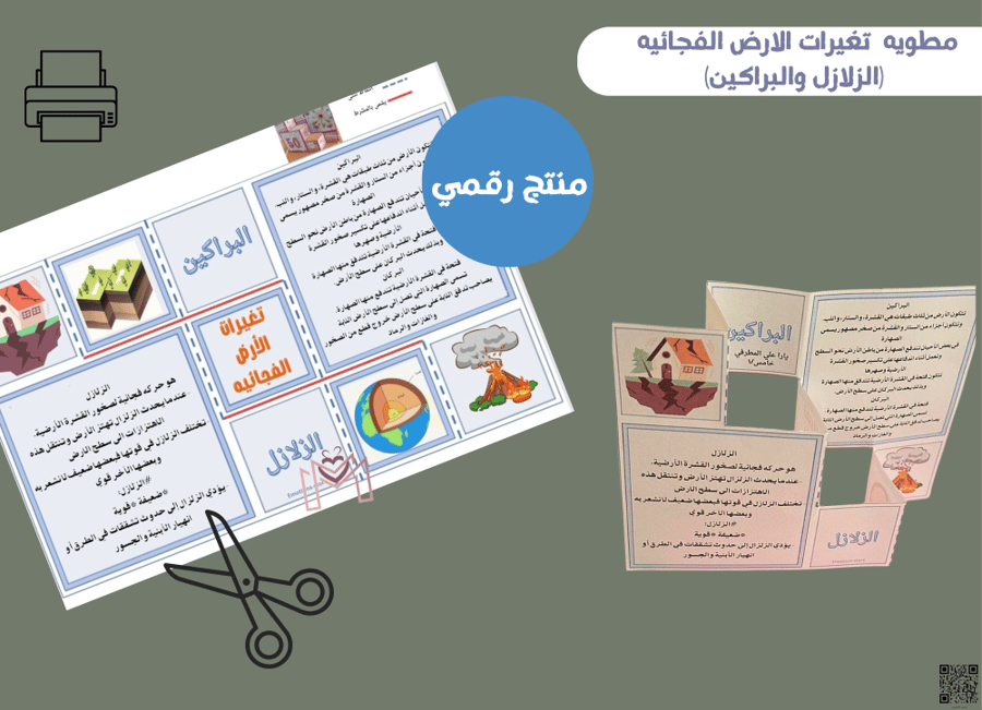مطويه تغيرات الارض (الزلازل والبراكين) pdf - ثالث ابتدائي