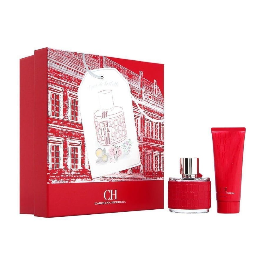 طقم كارولينا هيريرا CH النسائي الاحمر تواليت (عطر 100مل+بودي لوشن100مل)