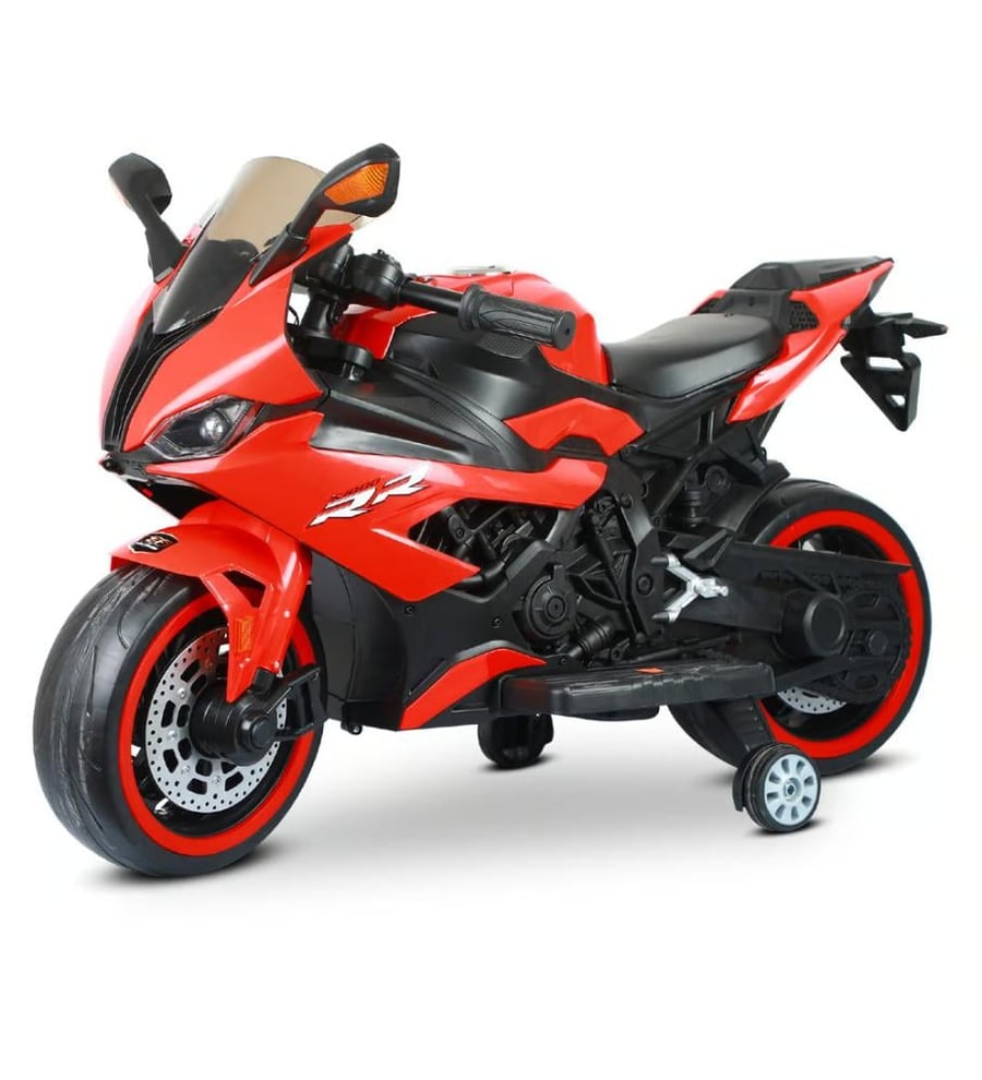 Electric motorcycle for children, suitable for boys and girls, rechargeable, 12-volt battery and two motors, suitable for ages 2-8 years, red RR12