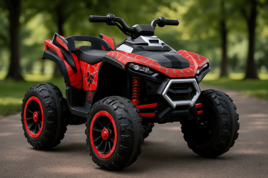 Electric children's motorcycle with Spider-Man design 24V, four-wheel drive, plastic tires, LED lighting, and Bluetooth – D500 | LENO