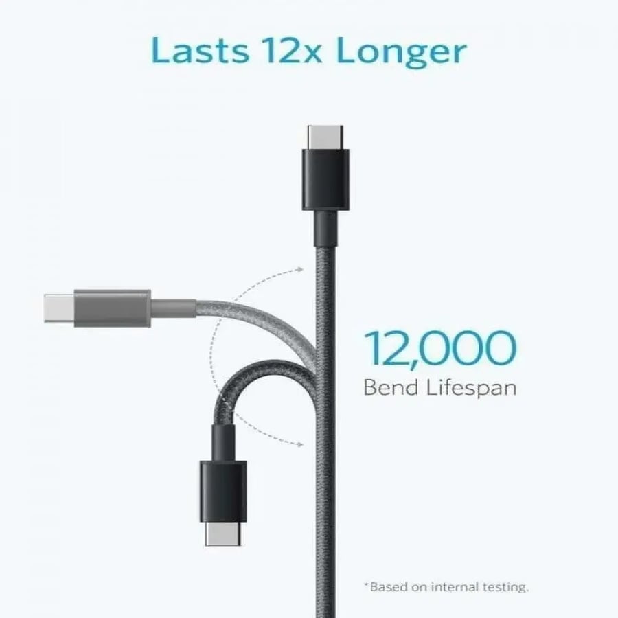أنكر - كابل - اختيار خط الطاقة + USB-C إلى USB-A - 3 أقدام - أسود