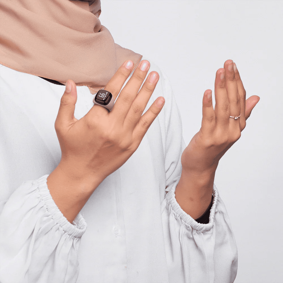 خاتم تسبيح ذكي كحلي بشاشة عرض – بلوتوث 5.3، بطارية 120 ساعة، مقاوم للماء N01 iqibla