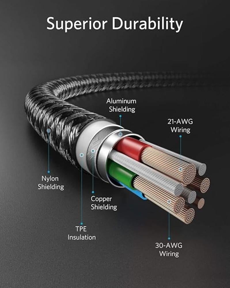 أنكر - كابل - خط الطاقة+ II - USB-C إلى لايتنينغ - 3 أقدام - أحمر