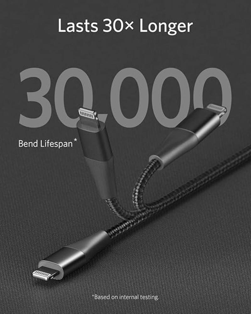 أنكر - كابل - خط الطاقة+ II - USB-C إلى لايتنينغ - 3 أقدام - أحمر