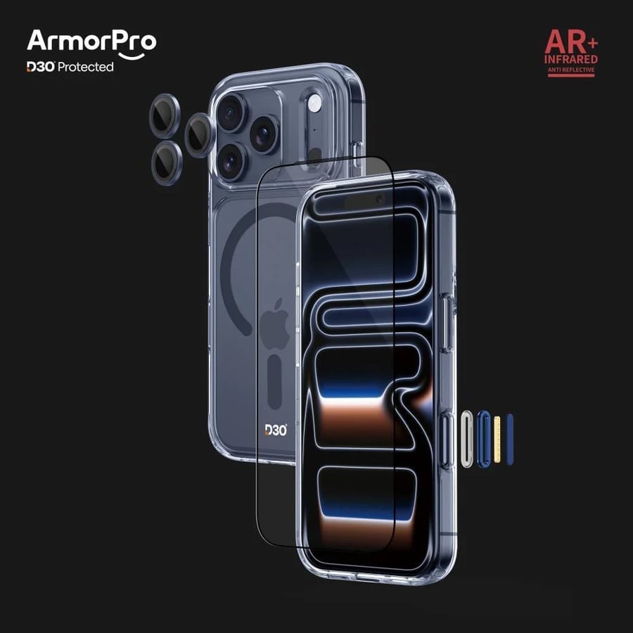 Armorpro D30 package (3 in 1) MagSafe case blue sword + transparent glass screen + lens protection - for iPhone 17