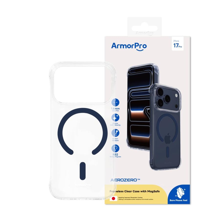 كفر آيفون 17 برو آرمور برو (ArmorPro) شفاف بدون حواف، يدعم ماج سيف - أزرق غامق