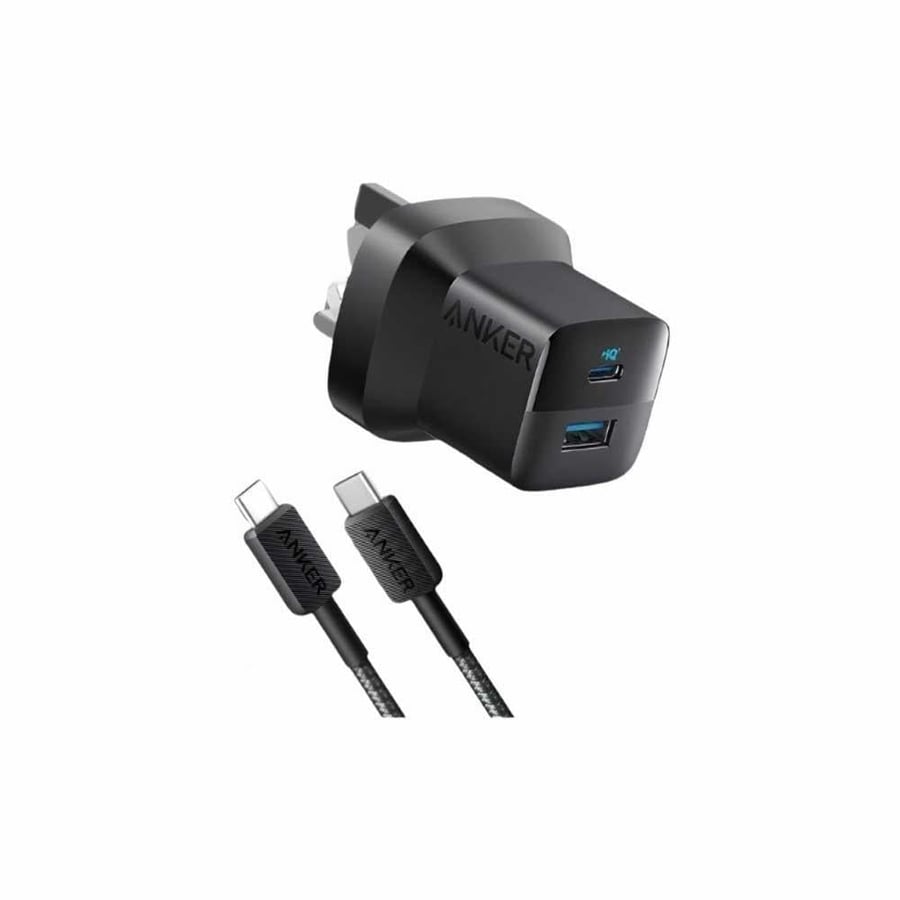 شاحن جداري انكر 323 بقوة 33 واط بمنفذ تايب سي ومنفذ USB-A مع سلك تايب سي - اسود