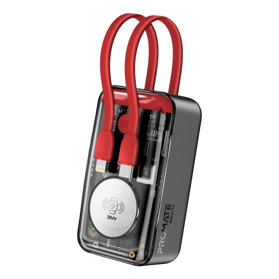 Promate Mavrix 10,000mAh Power Bank with Apple Watch Fast Charger, 35W PD USB-C Charger Cable and 20W PD iPhone Fast Cable
