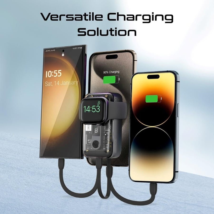 Promate Mavrix 10,000mAh Power Bank with Apple Watch Fast Charger, 35W PD USB-C Charger Cable and 20W PD iPhone Fast Cable