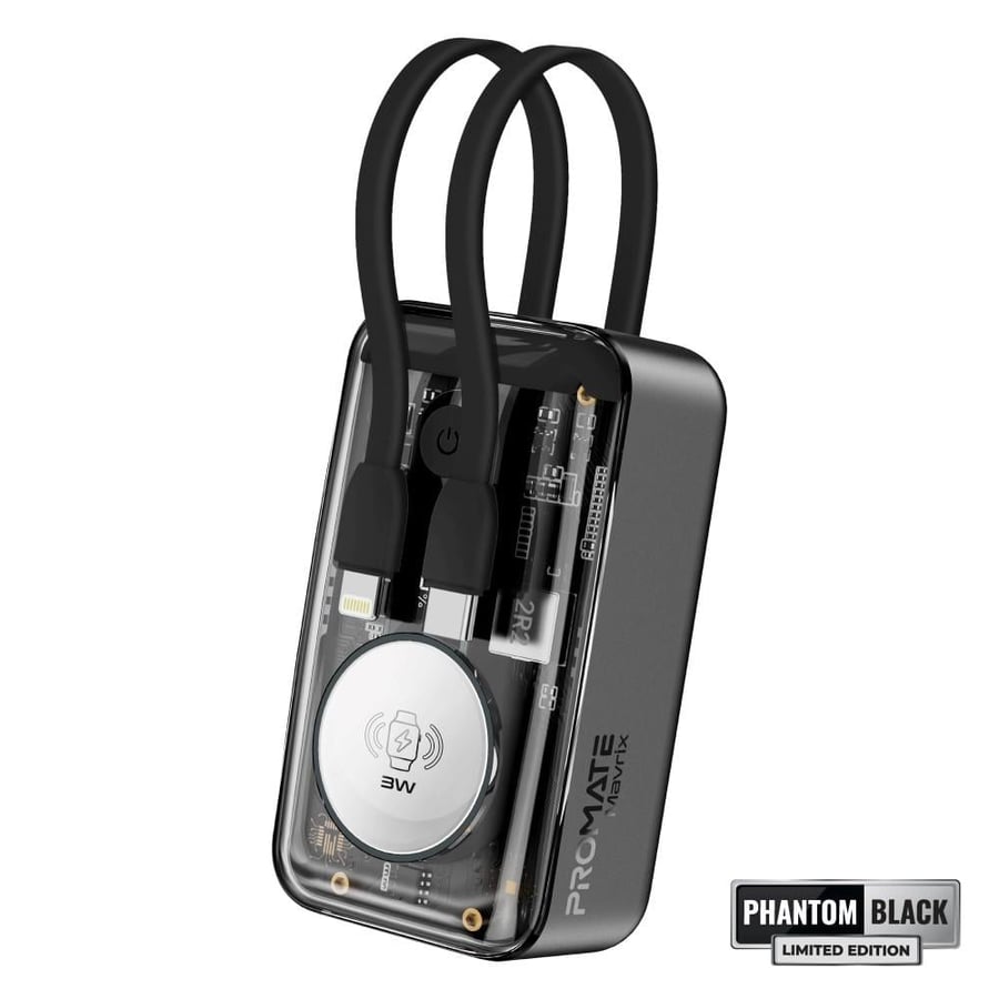 Promate Mavrix 10,000mAh Power Bank with Apple Watch Fast Charger, 35W PD USB-C Charger Cable and 20W PD iPhone Fast Cable