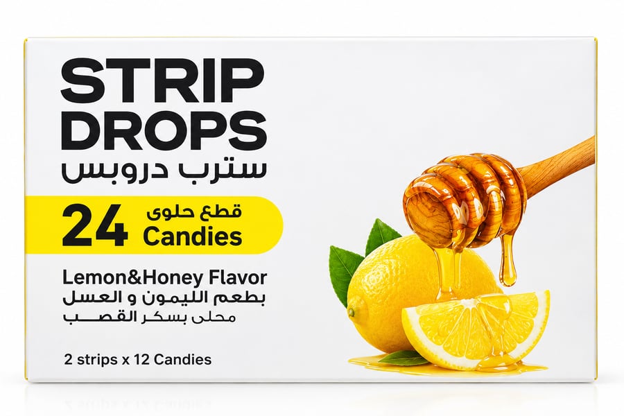 سترب دروبس باللمون و العسل 24 قطعة | Strip Drops Lemon & Honey 24 Lozenges
