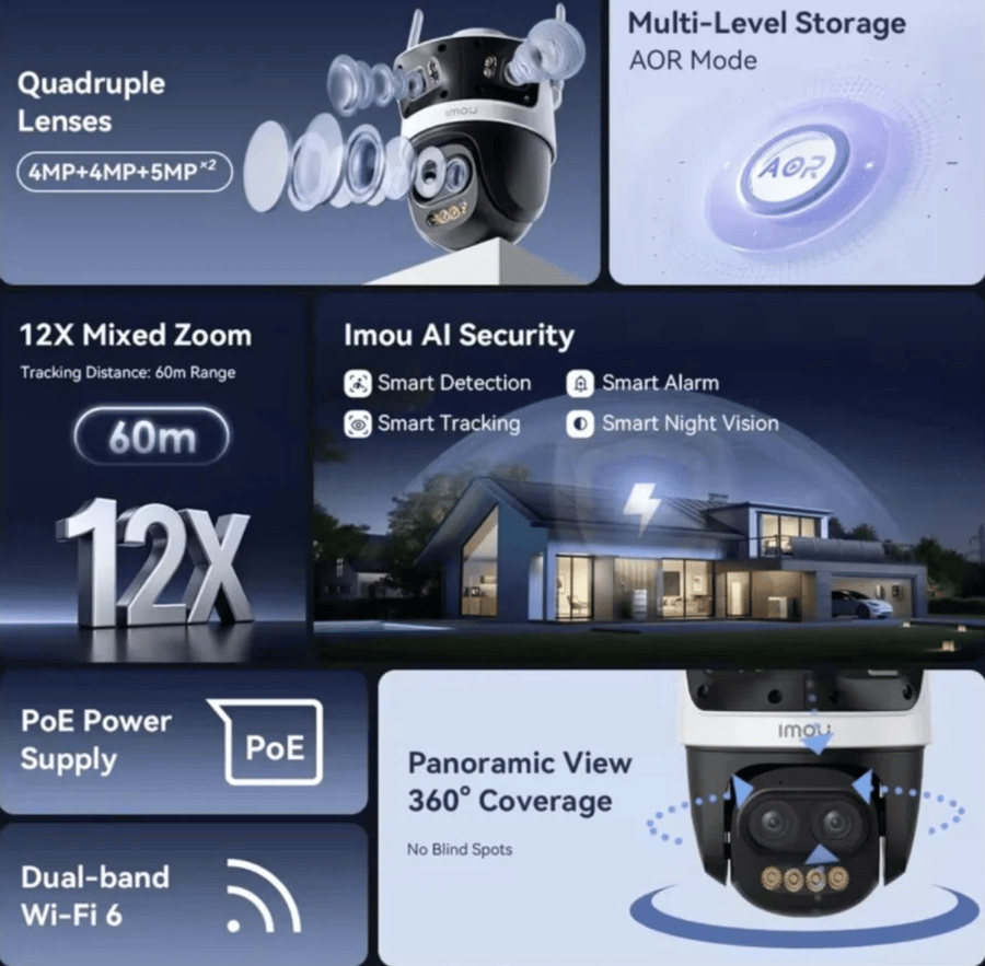 كاميرا مراقبة خارجية متحركة دقة 13 ميجا زوم 12 مرة ثلاثية العدسات Wi-Fi 6 مع PT وتتبع ذكي IMOU Cruiser Pano Z 13MP – IPC-S76DN-13M0N