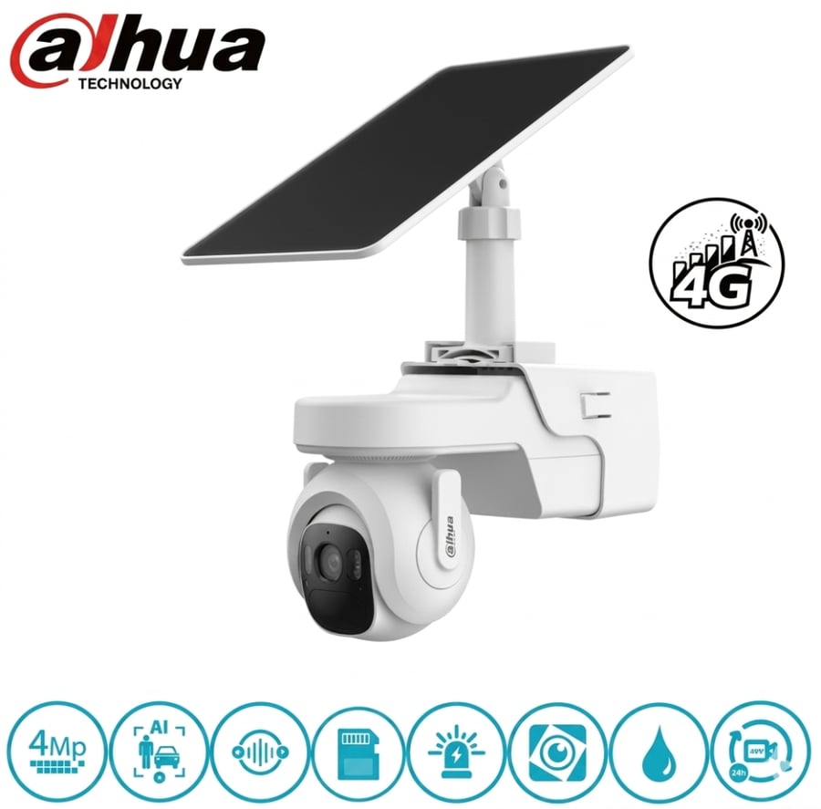 طقم كاميرا داهوا خارجية بدقة 4MP مع شريحة بيانات 4G ولوح طاقة شمسية وبطارية مدمجة KIT/BP4A-4G/M0508