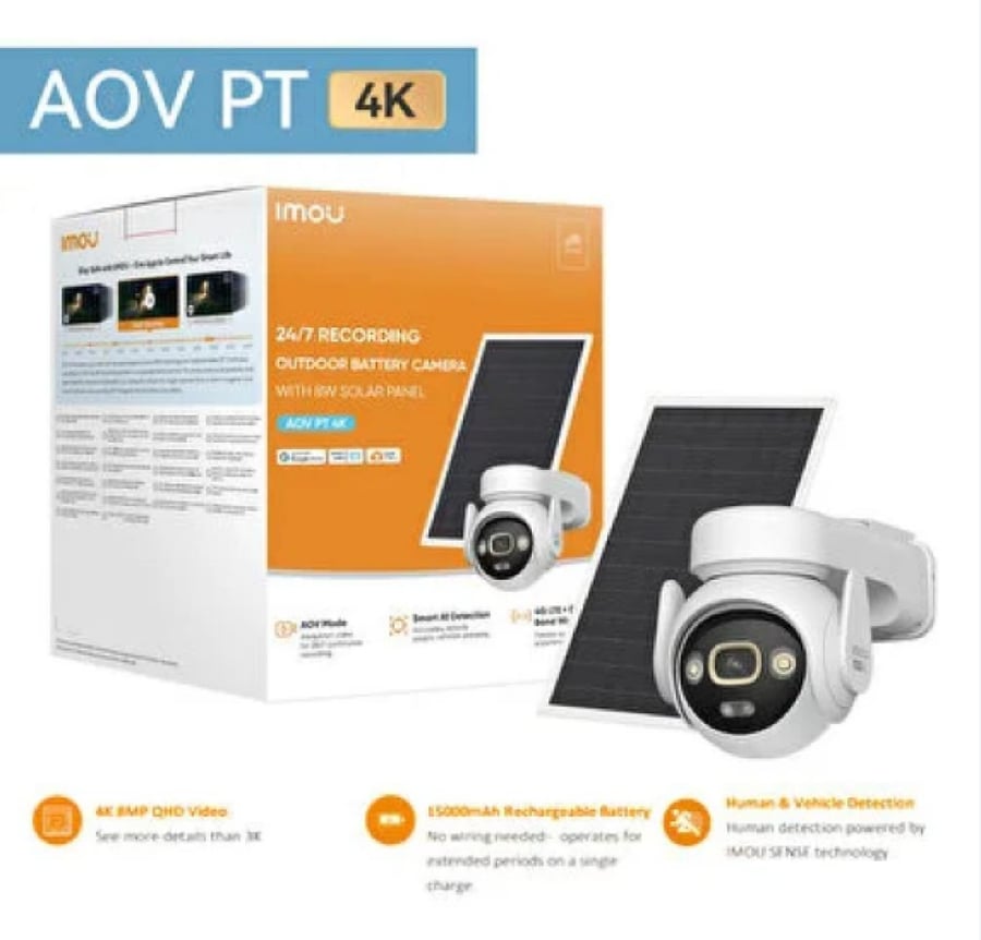 كاميرا مراقبة ايمو خارجية متحركة بدقة 8MP مع بطارية 15000mAh ولوح طاقة شمسية | IMOU AOV PT 4K Kit SA7E-T-8M0T3/FSP008