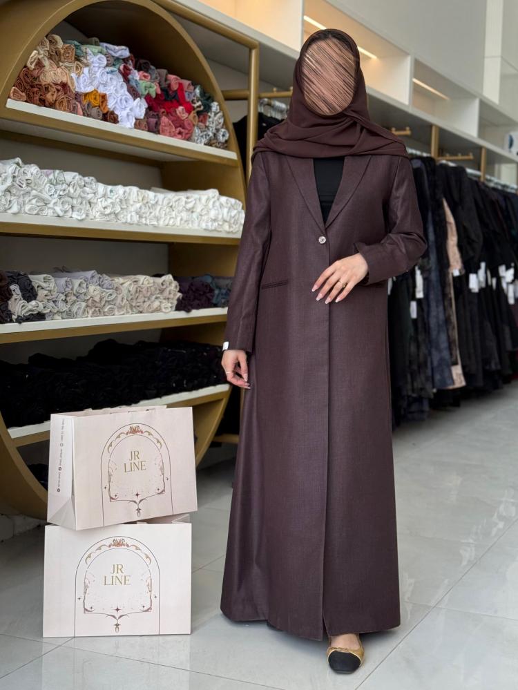 عباية ريوف بليزر بقماش ميرال مقلم بني محمر