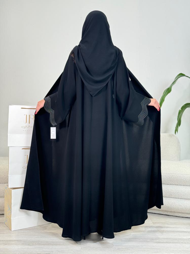 عباية زمرده ا ملكي خيط ابيض ناعم بالاكمام